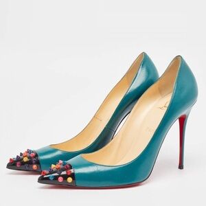 Christian Louboutin Teal geo Heels with Colorful Studs
